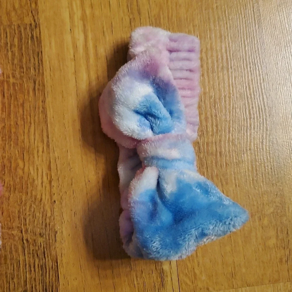 2 Pack Spa Tie Dye Bow Fluffy‎ Headbands Pink And Blue Multi